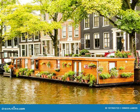 Beautiful Boat House in a Canal of Amsterdam Editorial Stock Photo - Image of love, architecture ...