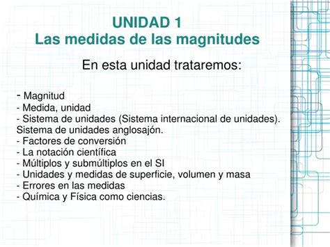 PPT UNIDAD 1 Las Medidas De Las Magnitudes PowerPoint Presentation