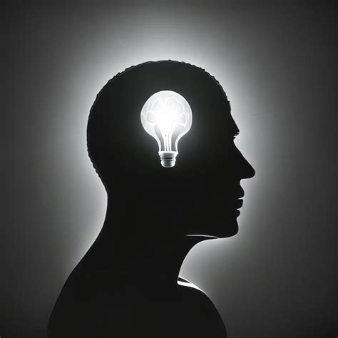 Premium Photo Silhouette Of Human Head With Glowing Lightbulb On Gray