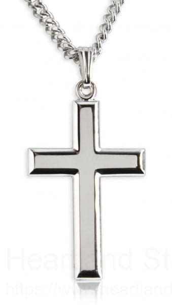 Mens High Polish Sterling Silver Cross Pendant 24 24mm Rhodium