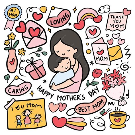 Premium Vector Hand Drawn Happy Mothers Day Doodle Vector Illustration