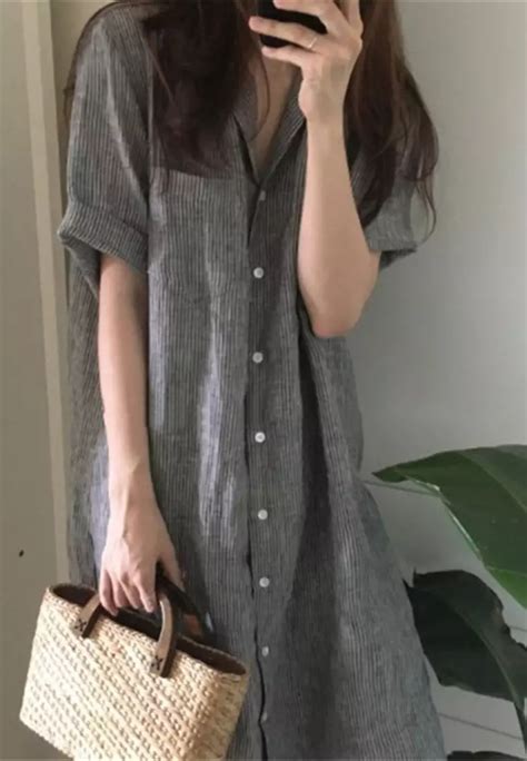 Buy Sunnydaysweety SummerNew Korean Style Striped Shirt Dress CA061321