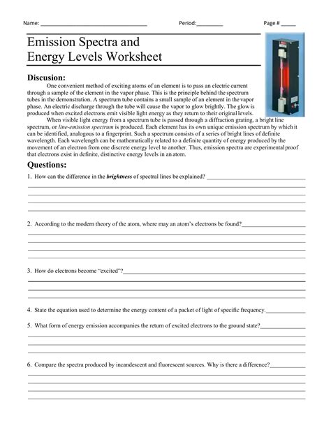 Emission Spectra And Energy Levels Worksheets Answers