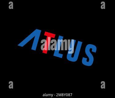 Atlus USA, rotated logo, black background Stock Photo - Alamy