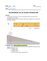 Lab 4 Acceleration On An Incline Plane Docx PHYS 1101 02 09 2021