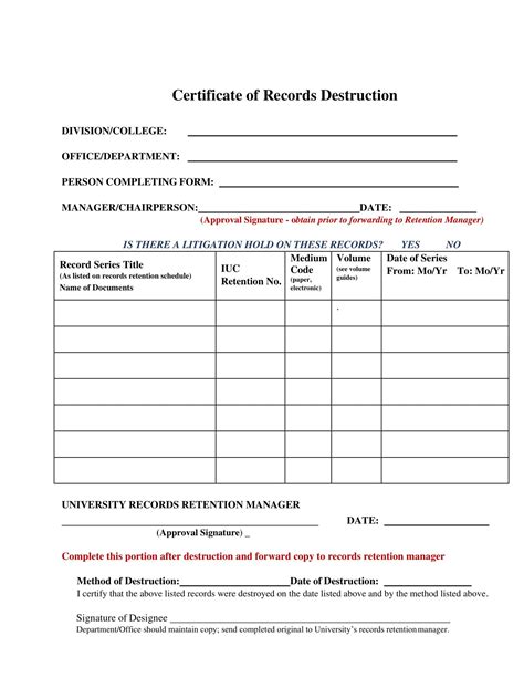 Free Printable Certificate Of Destruction Templates Excel Pdf Word