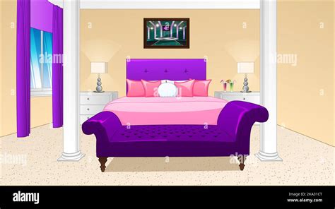 Pyjama Party Theme Bedroom Background Scene in Cartoon Style. Vector Illustration Stock Vector ...