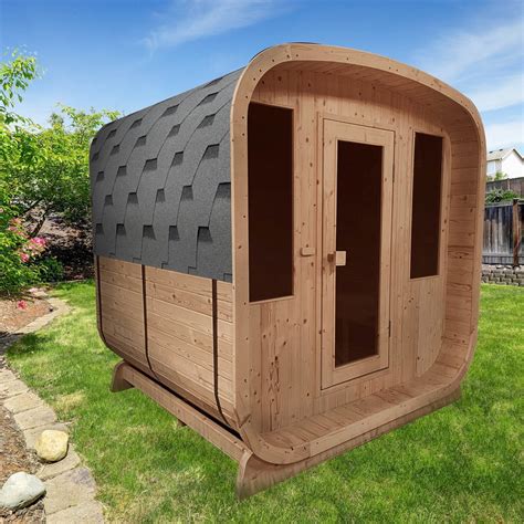 Outdoor Rustic Cedar Barrel Steam Rounded Square Sauna With Bitumen Sh