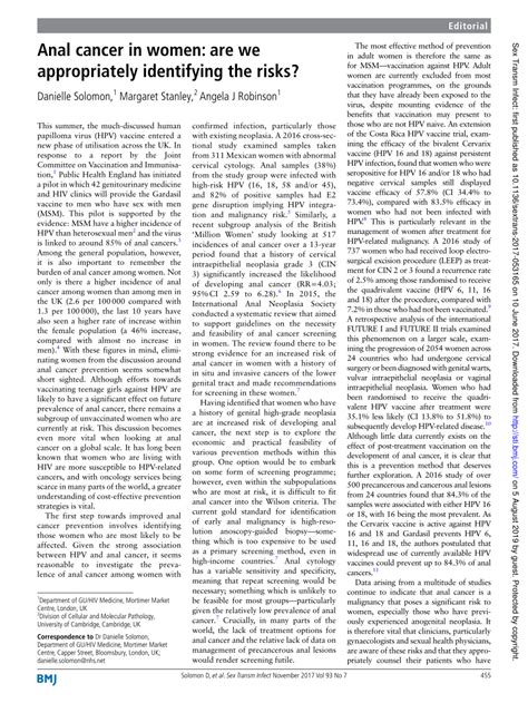 PDF Anal Cancer In Women Are We Appropriately Identifying The Risks