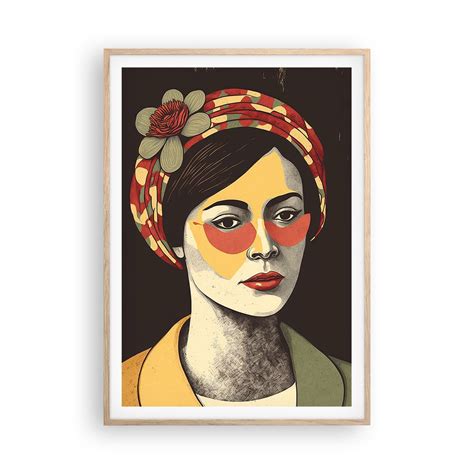 Obraz Plakat Koralowa Dama 70x100cm Portret Kobieta Retro