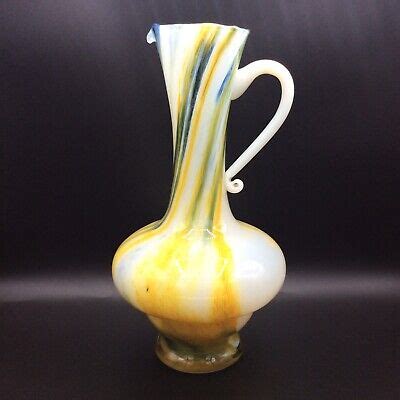 VASE PICHET VERRE soufflé opaline coloré jaune bleu Carlo Moretti