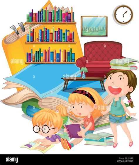 Three Girls Reading Together Stock Vector Images Alamy