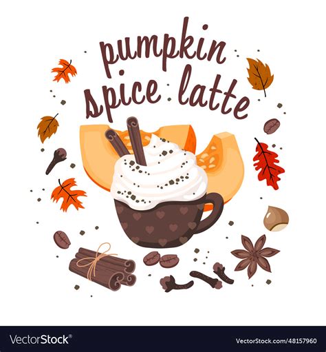 Pumpkin spice latte brown cup Royalty Free Vector Image