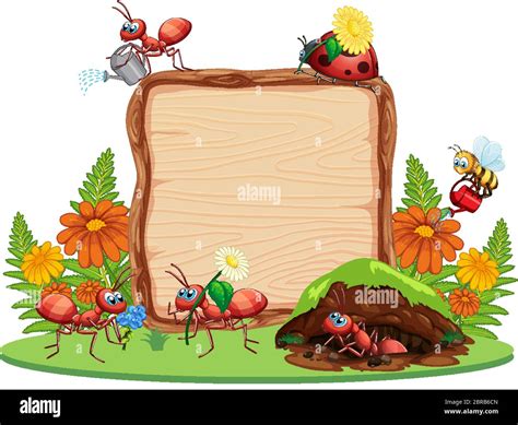 Border template design with insects in the garden background ...