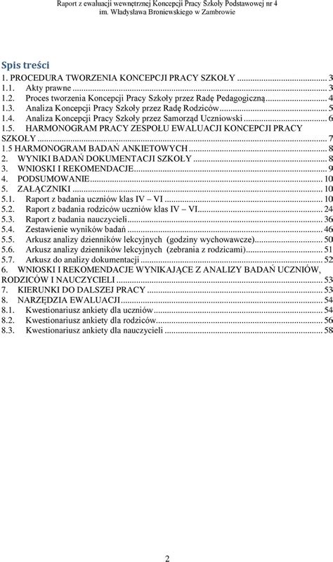 RAPORT Z EWALUACJI WEWNĘTRZNEJ KONCEPCJI PRACY SZKOŁY PODSTAWOWEJ NR 4