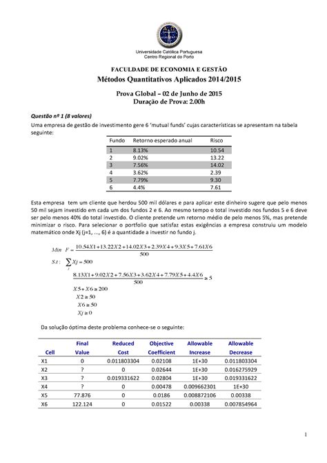 Prova 2 Junho 2015 questões e respostas Universidade Católica