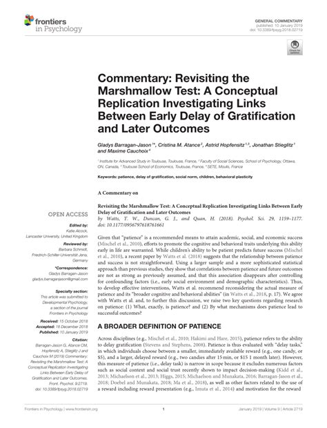 Pdf Commentary Revisiting The Marshmallow Test A Conceptual