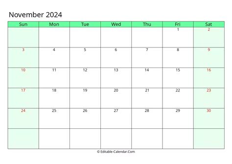 Editable Calendar November 2024 Free Andria Margarita