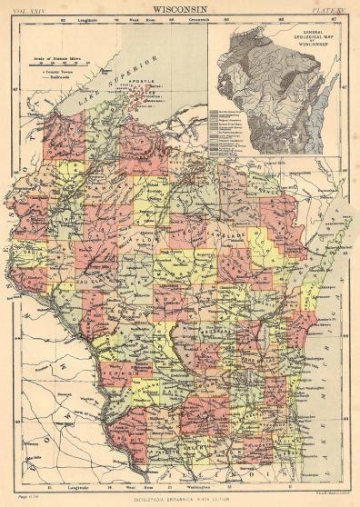 Wisconsin antique map Encyclopaedia Britannica 1889 – Maps and Antique ...