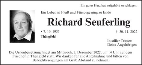 Richard Seuferling Traueranzeige Trauer InFranken De