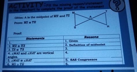 Solved Activity Fill The Missing Reason Statement In The Flowchart To