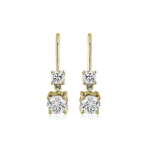 Double Diamond Drop Earrings In 14k Yellow Gold 2 Ct Tw Blue Nile Fr