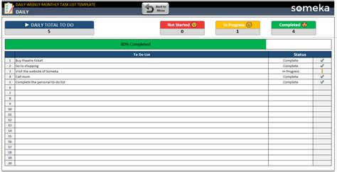 Plantilla Excel De Lista De Tareas Diaria Semanal Y Mensual