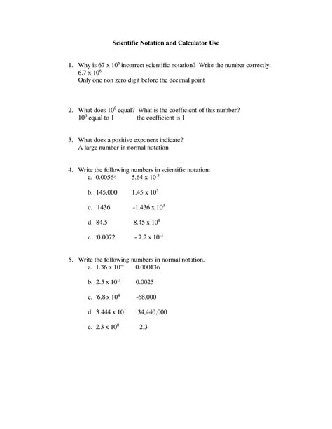 Math Workshop Scientific Notation Worksheet Answer Key Scientific Notation And Calculator Use