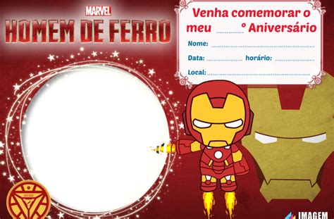 Convite de Aniversário Cute Iron Man Imagem Legal