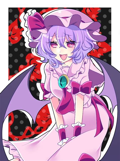 Safebooru 1girl D Bat Wings Border Bow Dress Dress Tug Fang Frilled Bow Frilled Dress Frills