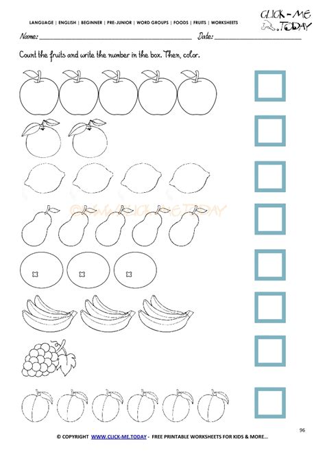 Fruits Worksheet 96 Counting And Coloring Fruits Worksheets