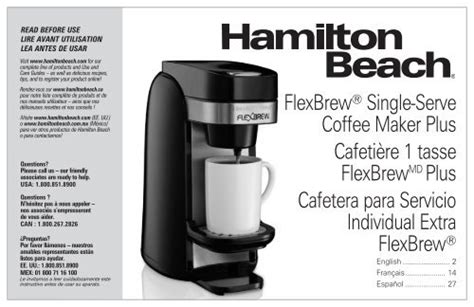 Hamilton Beach Flexbrew® Single Serve Coffee Maker 49997r Use And Care Guide