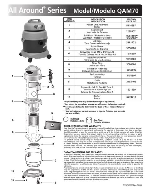 Shop Vac All Around QAM70 User Manual 1 Page