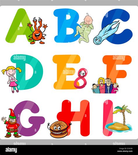 Cartoon Illustration Of Funny Capital Letters Alphabet With Objects