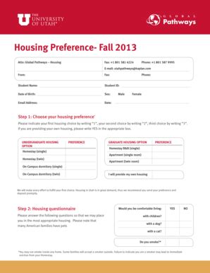 Fillable Online Utah Housing Preference Form Global Pathways Fax