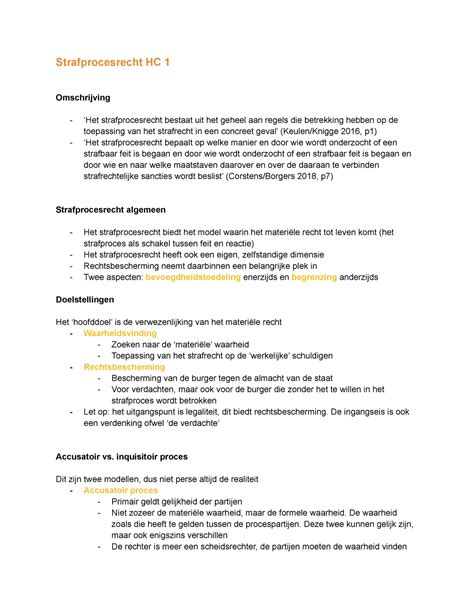 Strafprocesrecht HC 1 College Aantekeningen 1 Strafprocesrecht HC 1