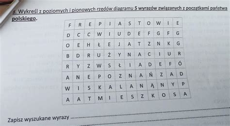 Wykreśl z poziomych i pionowych rzędów diagramu 5 wyrazów związanych z