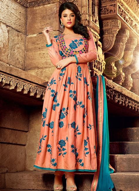 Peach Cotton Satin Anarkali Suit