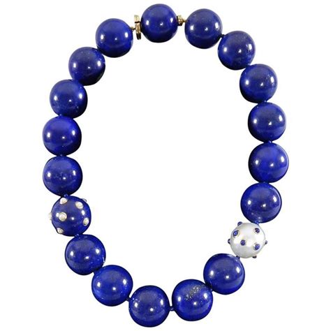 Angela Cummings Lapis Lazuli Pearl Gold Beaded Necklace With Verdura