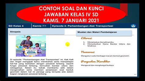 Soal Dan Jawaban TVRI Kamis 7 Januari 2021 SD Kelas 4 Tugas Episode 4