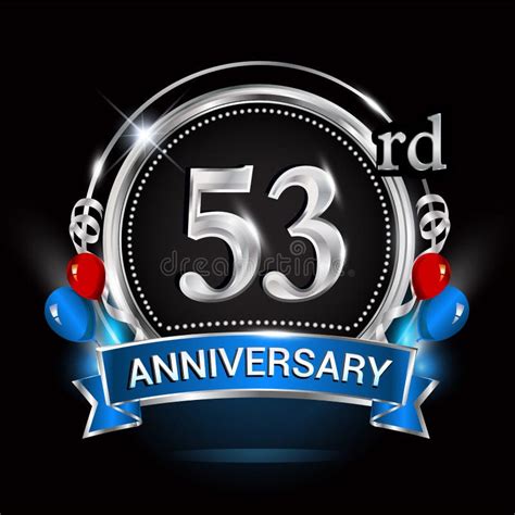 Logo Del Aniversario Con Globos De Anillo De Plata Y Cinta Azul