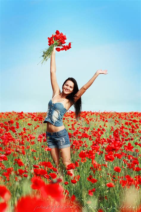 Girl In Poppies Field Beautiful Brunette Woman Jumping In Poppy Field Flower Photoshoot