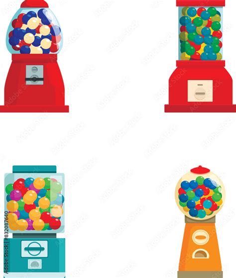 Vector Set Of Four Bubble Gum Machines With Colorful Gumballs Isolated