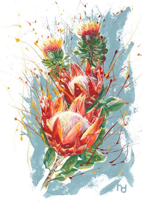 King Protea Flower Painting - Etsy