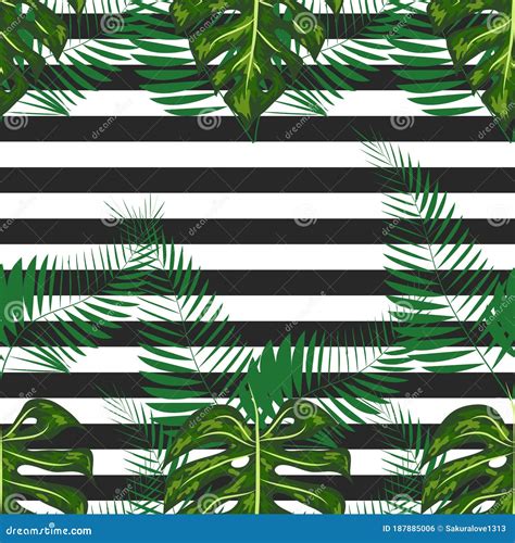 Seamless Pattern With Tropical Leaves Palms Monstera Banana Leaves