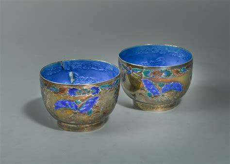 A Pair Of Chinese Silver And Blue Enamel Cups Early 20th Century In