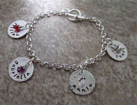 Personalized Charm Bracelet Hand Stamped Bracelet Sterling Silver