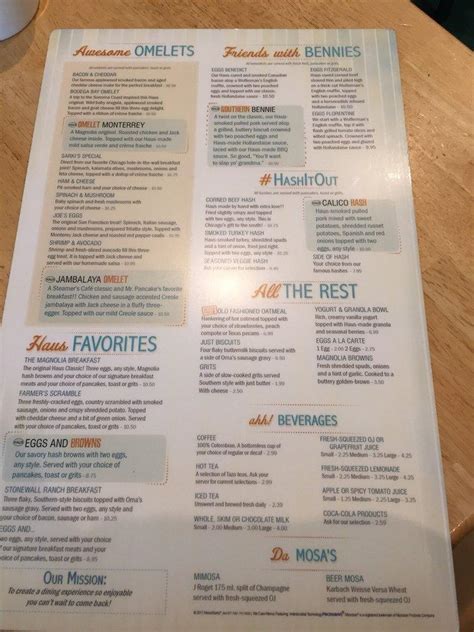 Menu At The Magnolia Pancake Haus Restaurant San Antonio Embassy