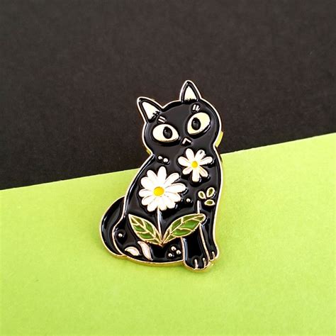 Cat Enamel Pin Black Cat Enamel Pin Cat Flower Enamel Pin Etsy