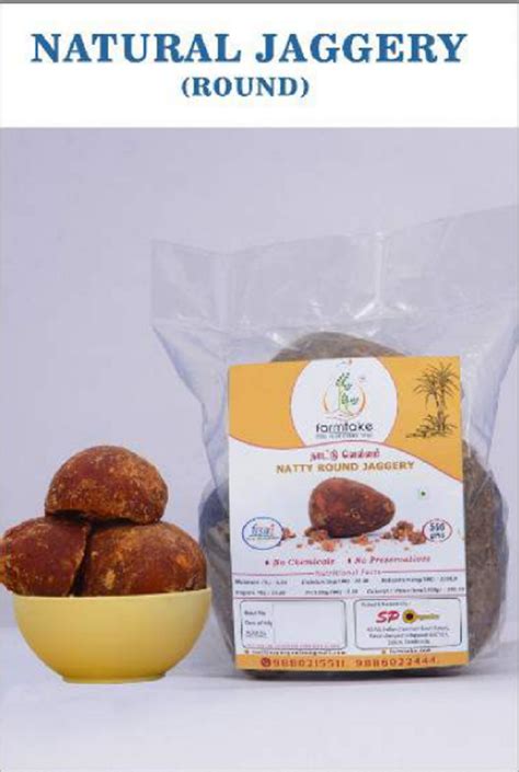 Solid Natural 500g Farmtake Jaggery Balls Shape Round Packaging Size